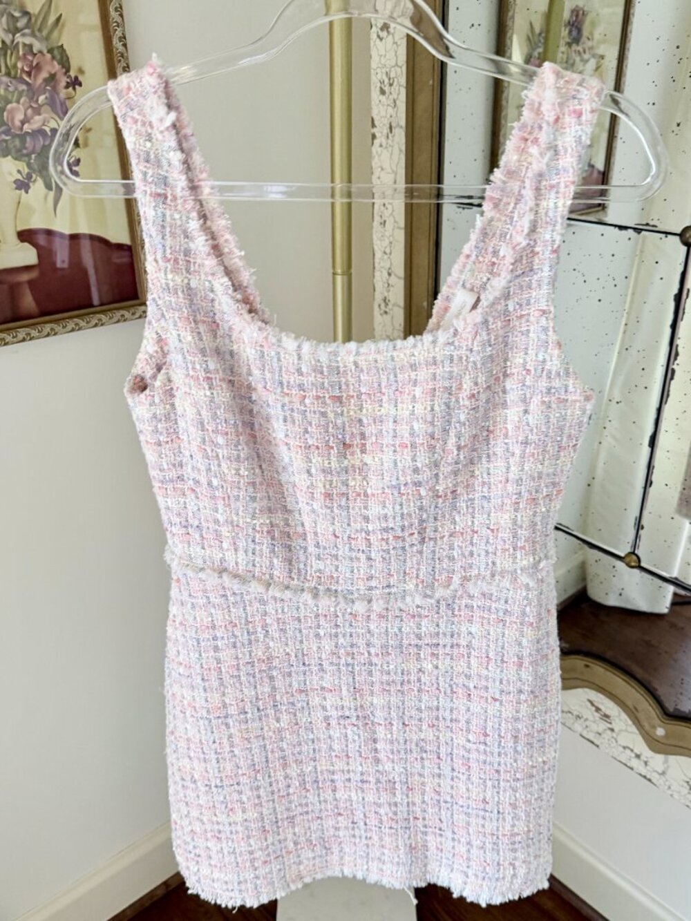 LoveShackFancy Moda Tweed Mini Dress with a Bow - Size 6 - Pink - Picture 3 of 16